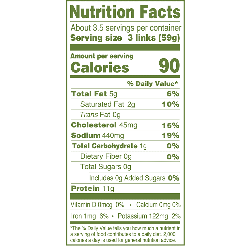 Nutrition Facts including protein
