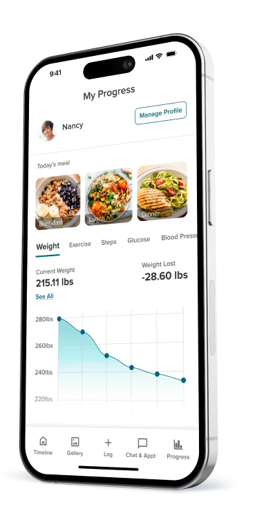 Enara Health mobile app showing weight loss progress tracking