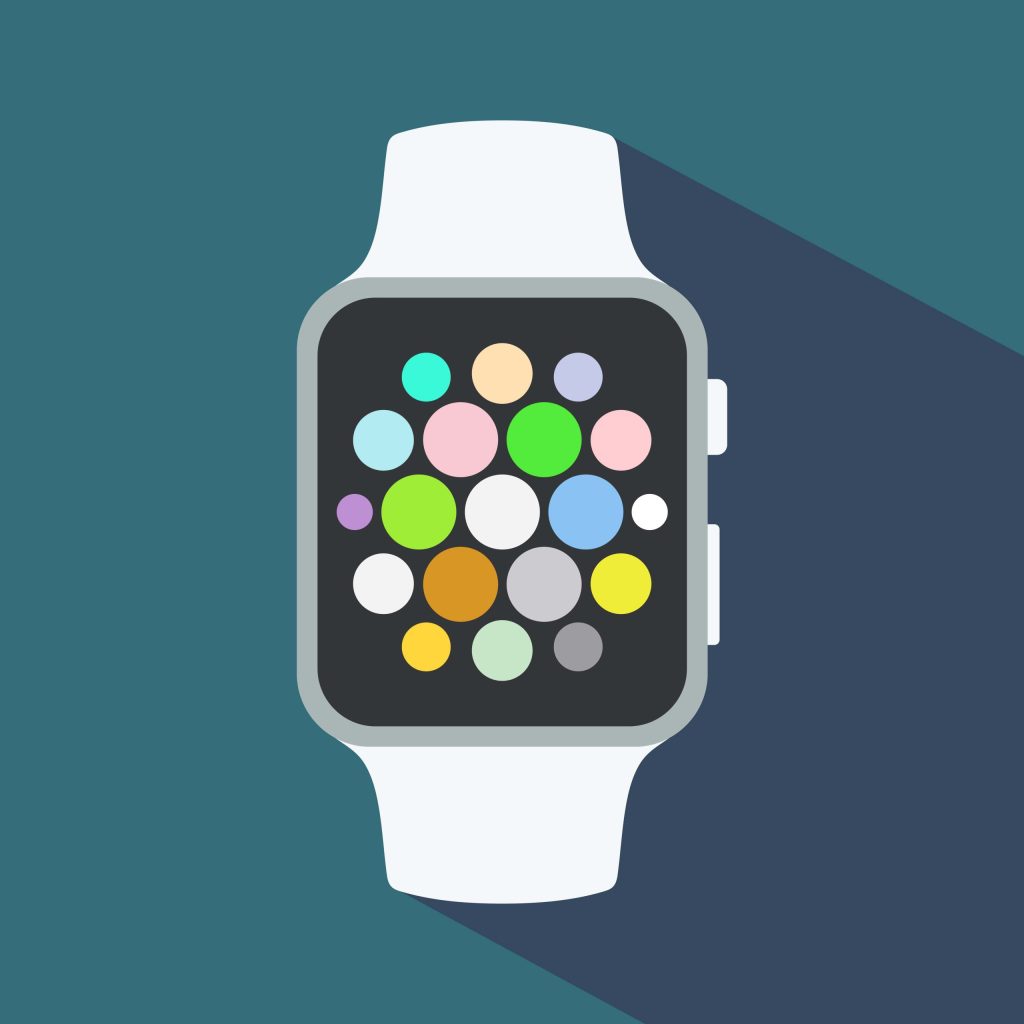 apple watch illustration with colorful bubbles