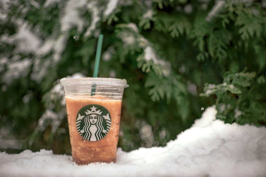 starbucks drink on snow